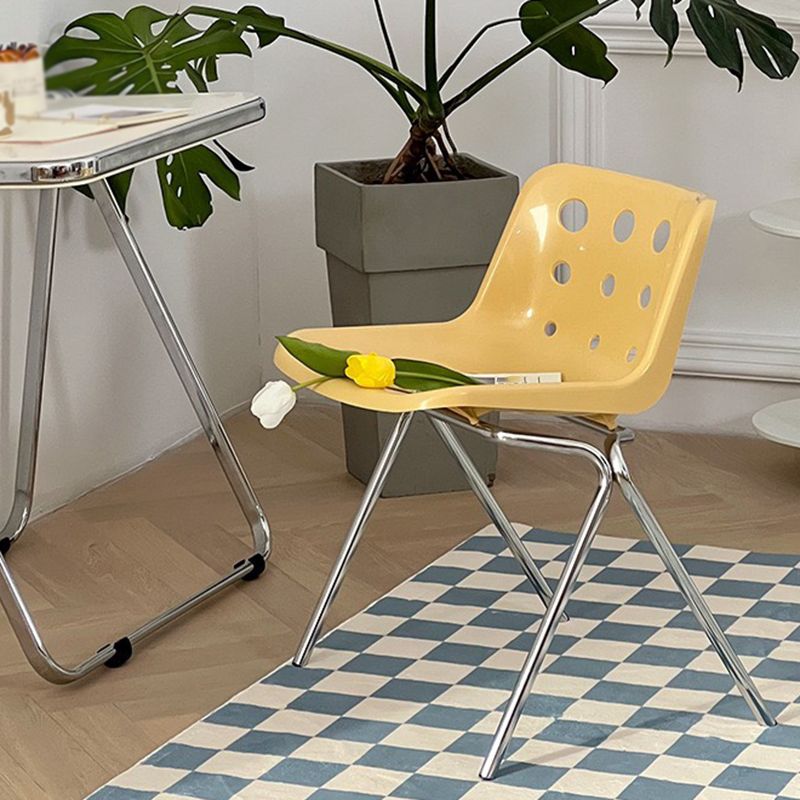 Plastic Stacking Side Chair Modern Style Open Back Armless Chair with Chrome Legs