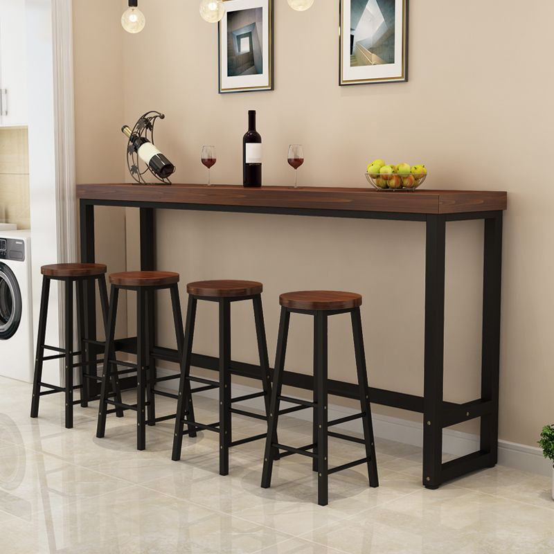 Contemporary Solid Wood Bar Dining Table Rectangle Bar Table in Brown