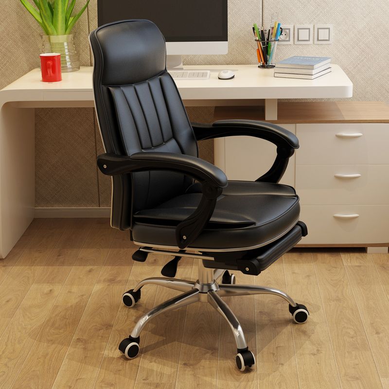 Padded Arms Leather Desk Chair Modern No Distressing Ergonomic Office Chair with Wheels