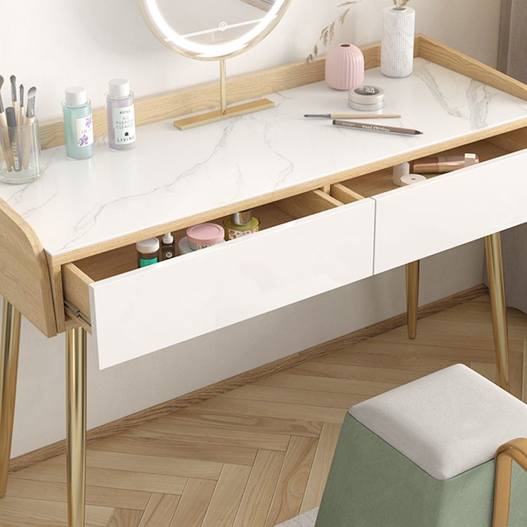 Glam 2-drawer Slate Top Dressing Table 32.67" H Vanity Stool in White