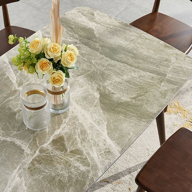 Solid Wood Contemporary Rectangular Dining Table Sintered Stone Top Table with Wood Legs