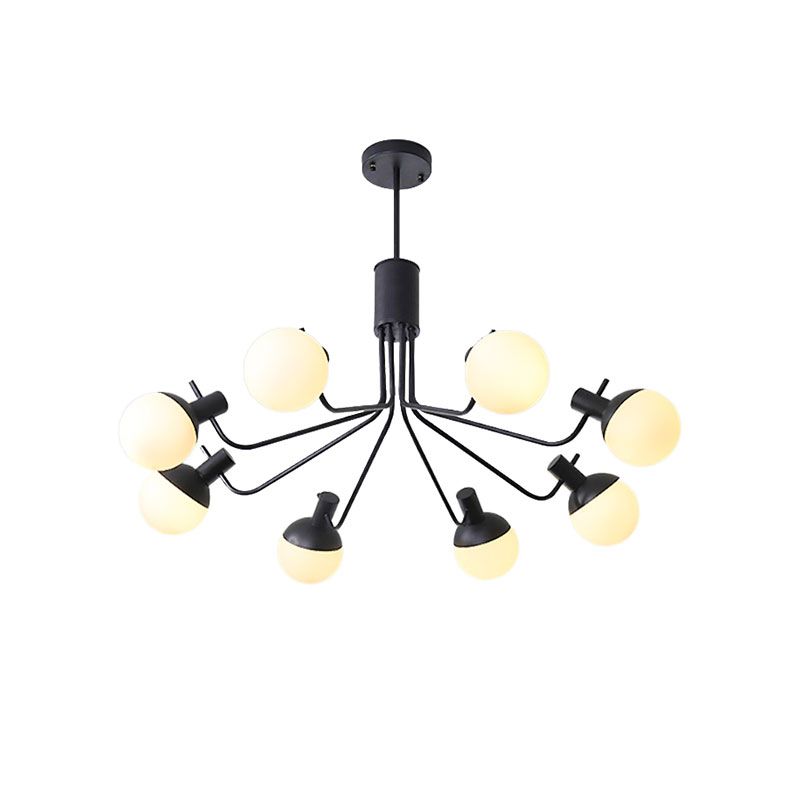 Chandelier suspendu au noir contemporain avec ombre orbe 6 lumières Pendre de plafond en fer forgé