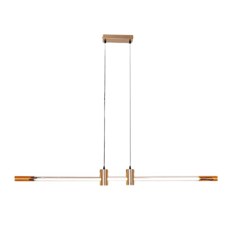 Lámpara de la isla de metal dorado moderna luz colgante de restaurante lineal de 1 luz con sombra de vidrio