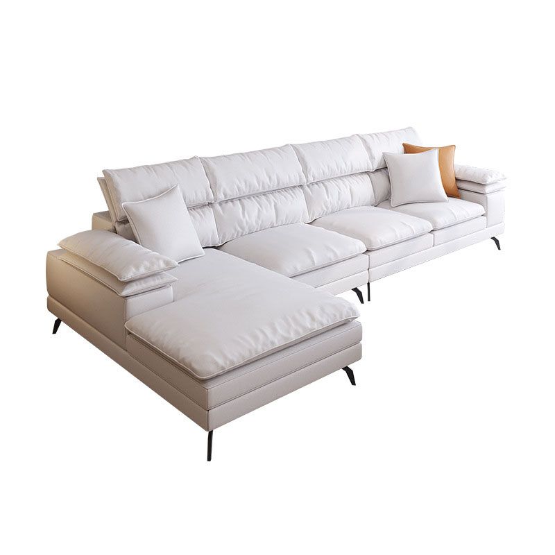 36"H Contemporary Sectional Sofa Leather Cream Down Cushion Sectional