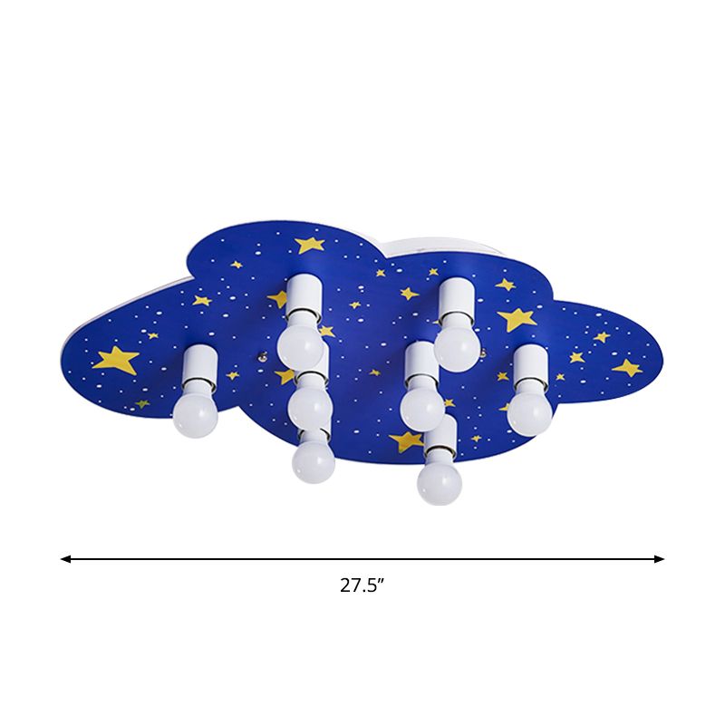 Starry Sky Ceiling Mounted Light Cartoon Acrylic 8 Lights Blue Flush Mount Lamp for Kids Room