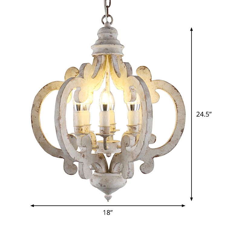 5 Bulbos Cámaras de techo del círculo Madera tradicional accesorio de iluminación suspendida en blanco