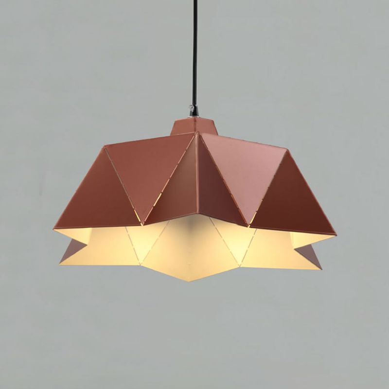 Pink Ridged Hanging Lamp Macaron 1 Head Metal Pendant Light Fixture for Bedroom