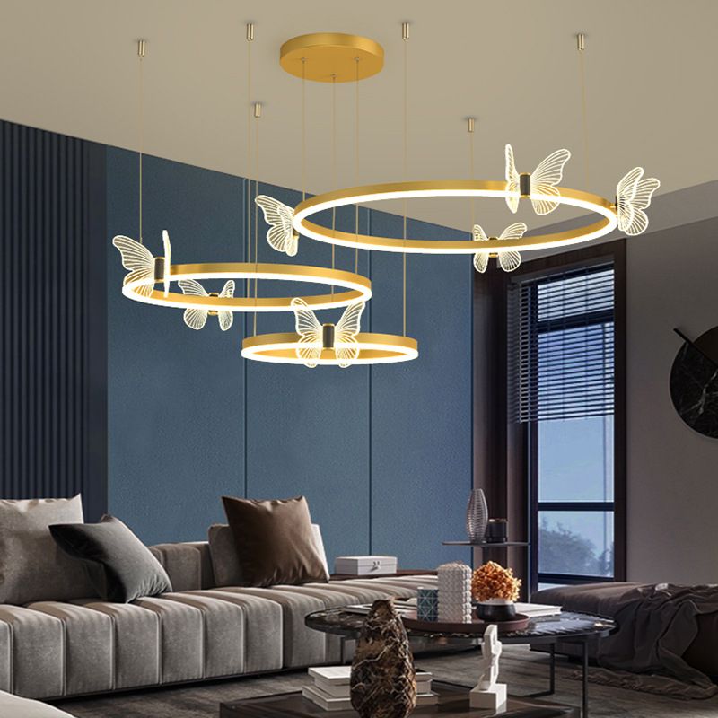 Modern Orbicular Ceiling Pendant Light Metal Hanging Light Kit for Living Room