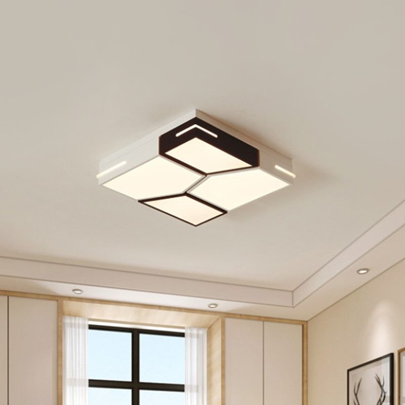 Spliced Square/Rectangle Metal Ceiling Lamp Minimalist Black and White LED Flush Mount Light for Parlor
