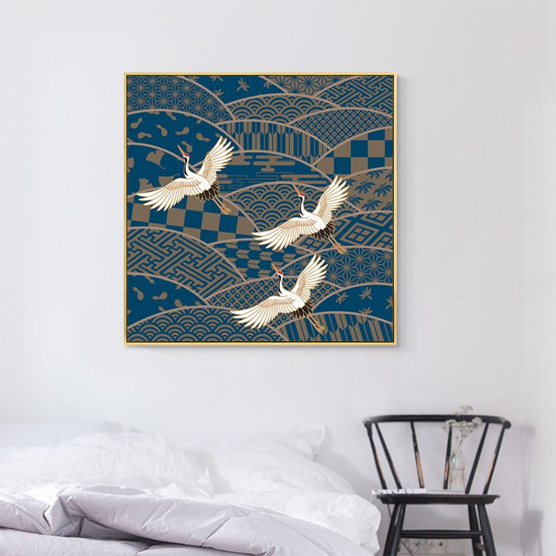 Chinese Red-Crowned Crane Canvas Print Dark Color Sitting Room Wall Art, Textured
