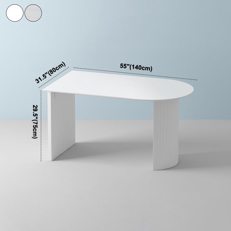 Free Form Sintered Stone Table White Tone Simplicity Double Pedestal Table for Dining Room
