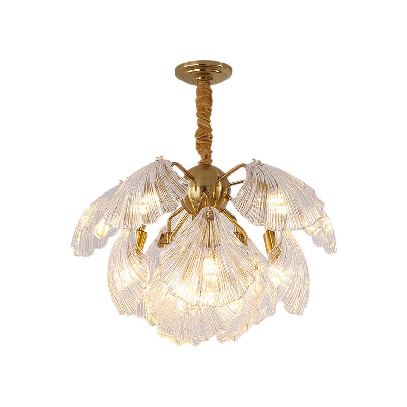 Shell Shape Chandelier Light Modernism Prism Glass 13/15 Lights Brass Ceiling Light, 23.5"/27" Wide