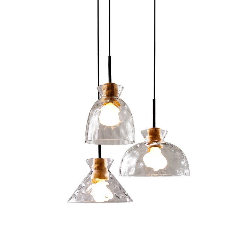 Ripple Glass Black Hanging Lamp in Modern Artistic Style Wooden Geometric Pendant Light