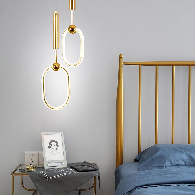 Wrought Iron Gold LED Pendant Light in Modern Luxury Style Acrylic Linear Hanging Lamp for Bedroom