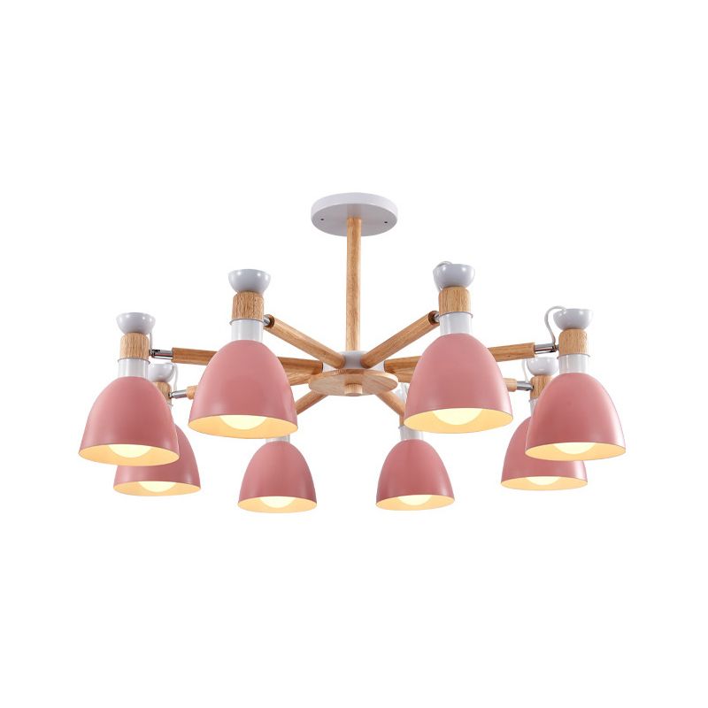 Macaron Style Bell Chandelier Lighting Metal Bedroom Hanging Light avec une tige en bois