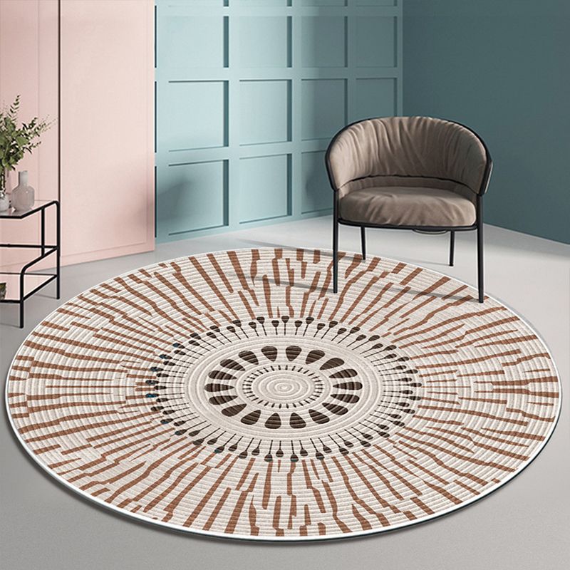 Beige Modern Area Carpet Stripe Pattern Polyester Area Rug Non-Slip Backing Rug for Home Decor