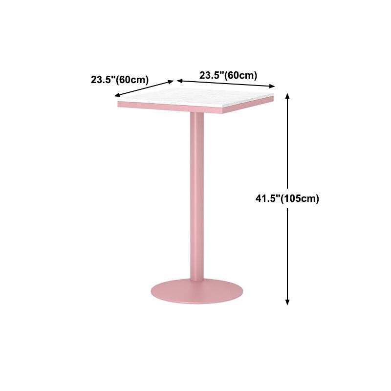 Industrial Metal Pink Bar Table Marble White 23.6"W Top Bistro Table for Cafe