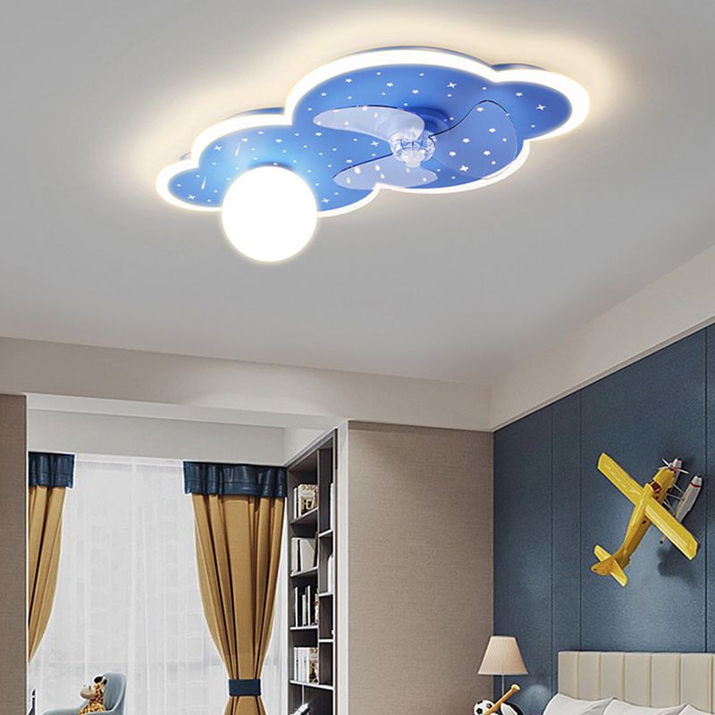 3-Blade Globe Ceiling Fan Children LED Metallic Blue Fan with Light for Home