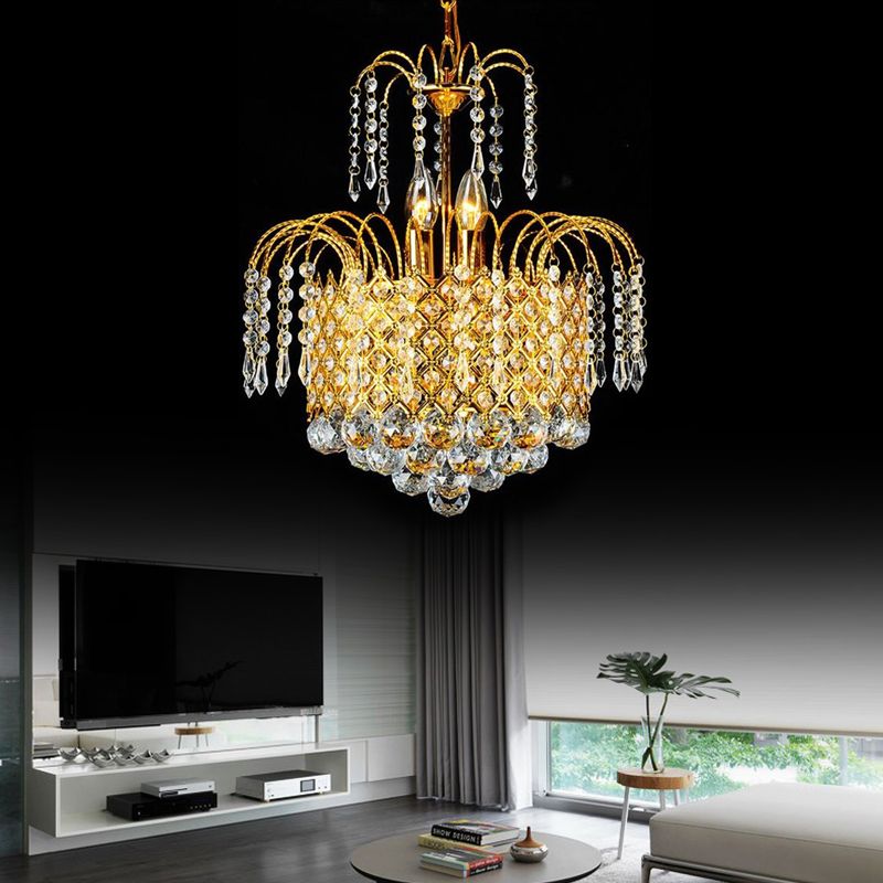 Luz de techo colgante en cascada Bola de cristal facetada contemporánea 5 luces de lámpara de oro, 16 "/19.5" de ancho