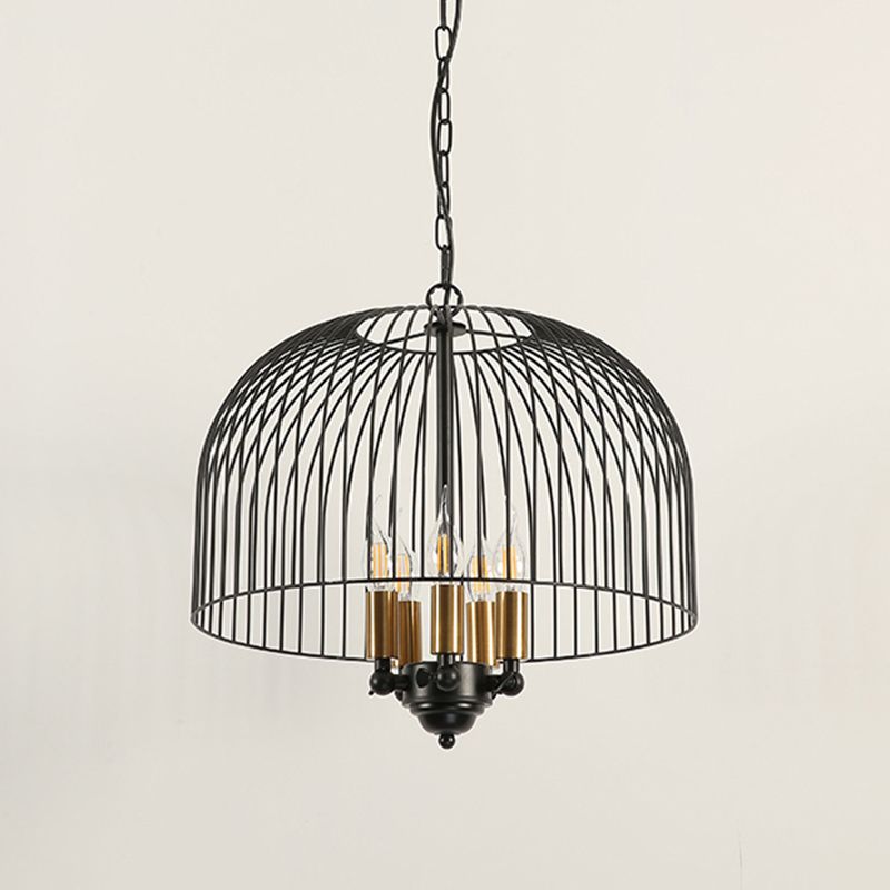 Birdcage Dining Room Ceiling Chandelier Classic Metal 5 Lights Black Hanging Fixture