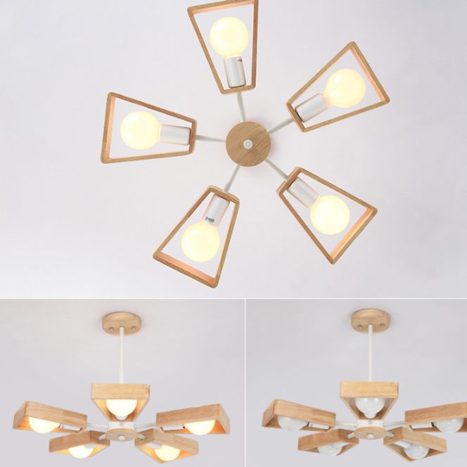 Sputnik Bedroom Chandelier Light Fixture Wooden Minimalist Chandelier Pendant Light in White