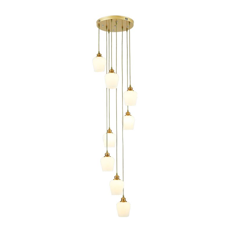8 Lights Tulips Shade Hanging Lamp Modernist White Glass Multi Light Pendant Chandelier