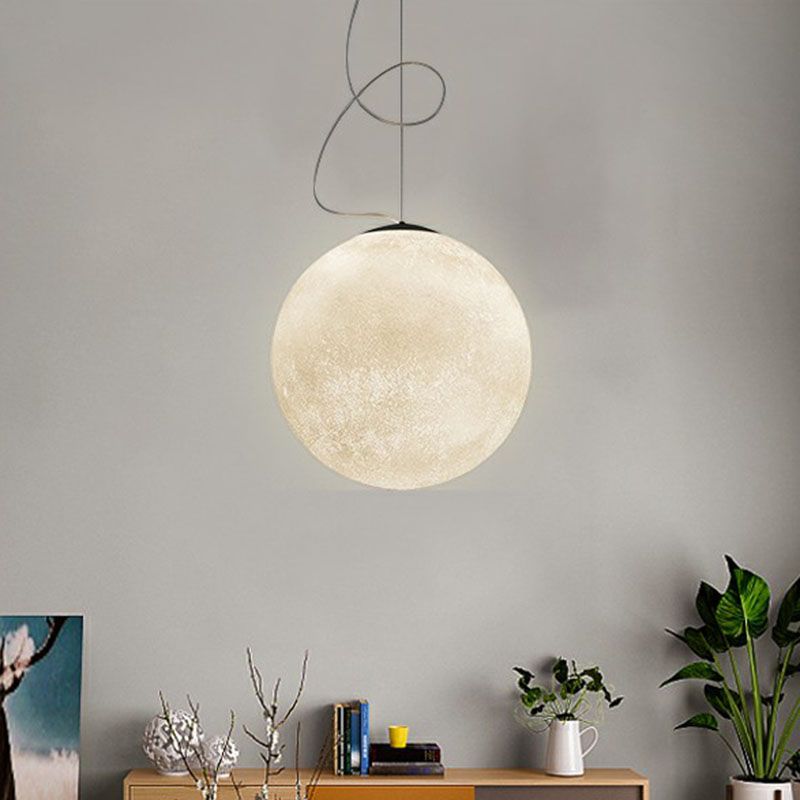 Novelty Minimalist Moon Shaped Hanging Lamp Resin 1 Bulb Dining Room Ceiling Light in White