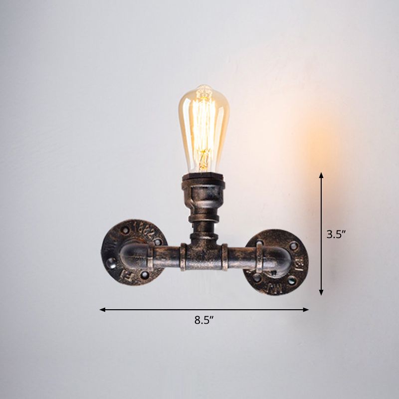 Iron Water Pipe Wall Lamp Rustic Style Restaurant Wall Lighting Fixture in Bronze