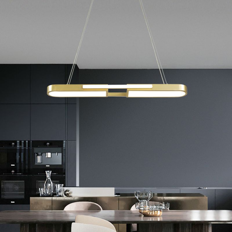 Oblong Acrylic Pendant Light Kit Simple Style Black/Gold LED Island Lamp in Warm/White Light for Dining Room