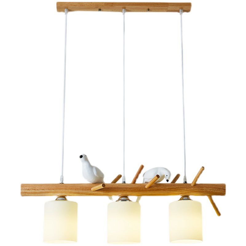 Modern Style Cylinder Shape Island Lights White Glass 3 Light Pendant Lights