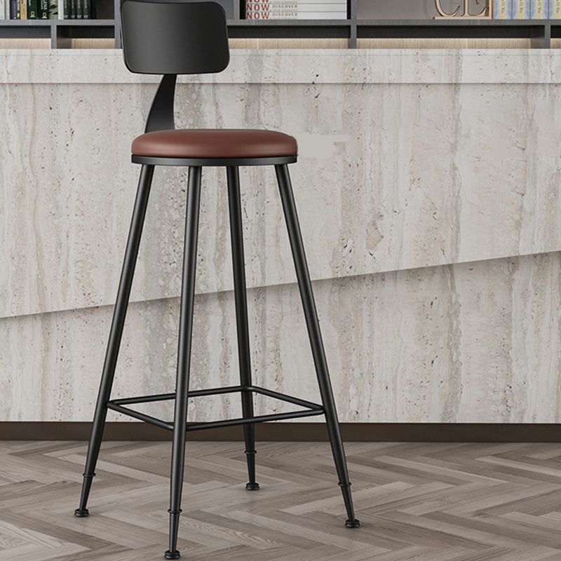 Modern Backrest Armless Counter Stool Iron Bar Stool with Leather Cushion for Dining Room