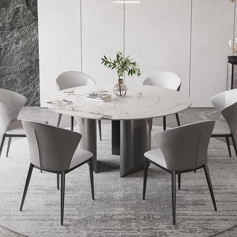 Round Dining Table Contemporary Dining Table with Stainless Steel Pedestal Base