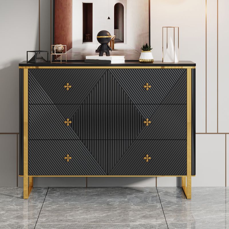 Glam Horizontal Double Dresser Stone Storage Chest Dresser for Bedroom