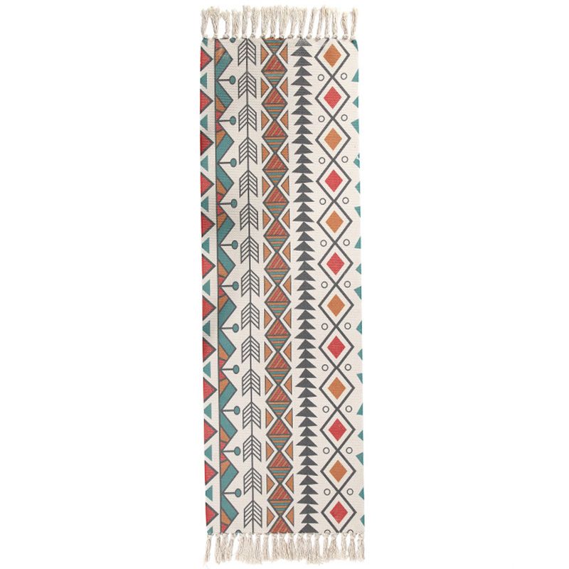 Americana Bedroom Rug Multi-Colored Geometric Print Area Rug Machine Washable Easy Care Carpet with Tassel