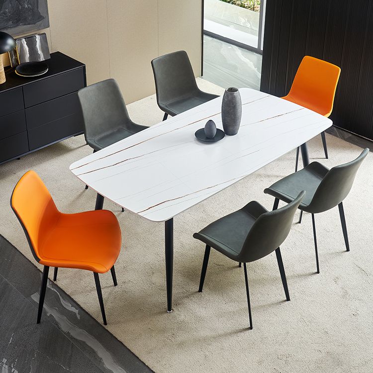 Eenvoudige stijl thuis gesinterde stenen eettafel koolstofstalen basis rechthoektafel