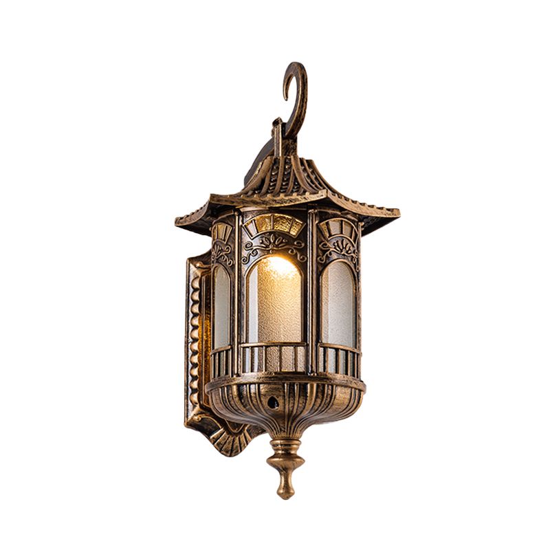 Metal Bronze Sconce Light Fixture Lantern 1 Head Rustic Wall Lighting with Frosted Glass Shade