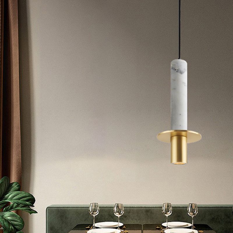Minimalism Hanging Ceiling Light Marble 1-Light Cylinder Ceiling Pendant Light