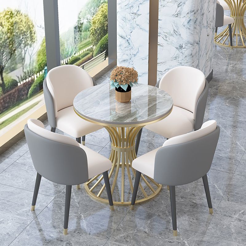 Simple Style Home Sintered Stone Dining Table Round Shape Table with Metallic Pedestal Base