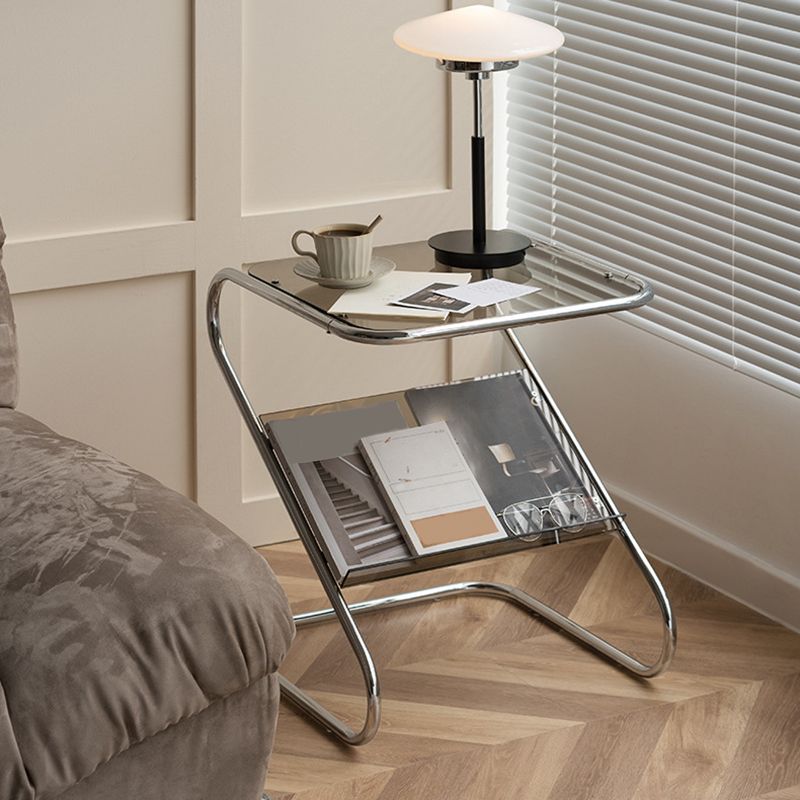 Abstract End Table Contemporary Style 23.62-inch Glass Top Side Table