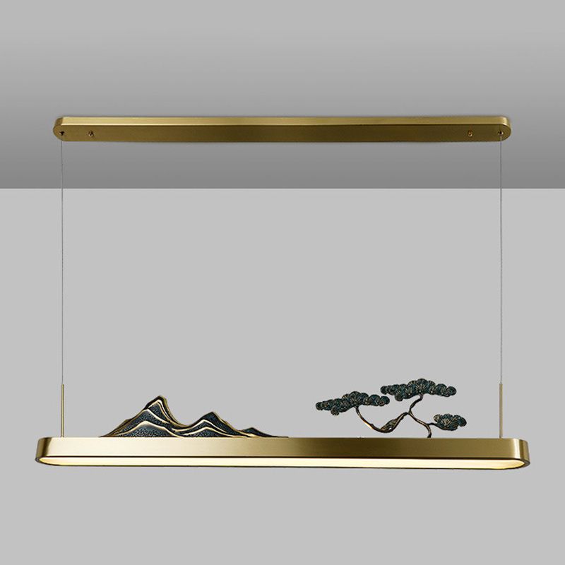 Chinese Luxurious Gold LED Island Pendant Lighting Metal Linear Island Ceiling Light for Tearoom