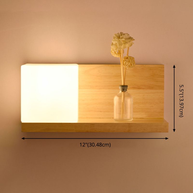 Illuminazione a parete quadrata in stile nordico lampada da parete camera da letto in legno in beige