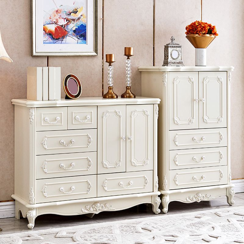 38.58"/49.21" Tall White Wooden Cabinet, Rectangle Accent Cabinet with Drawers