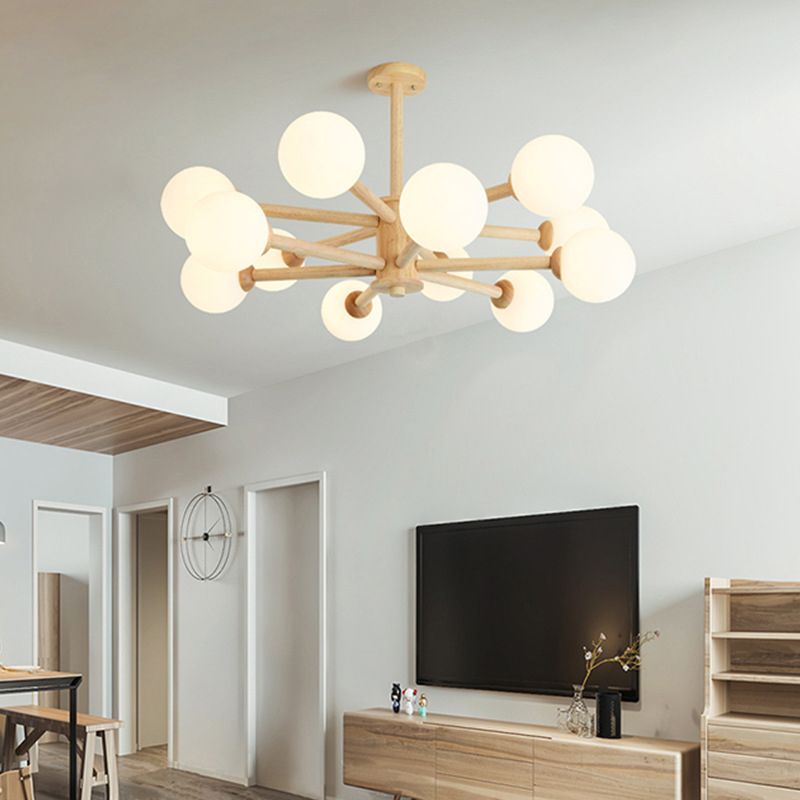 Globe Chandelier Light Fixtures Modern Multi-Head Beige Chandelier Lamp with Glass Shade