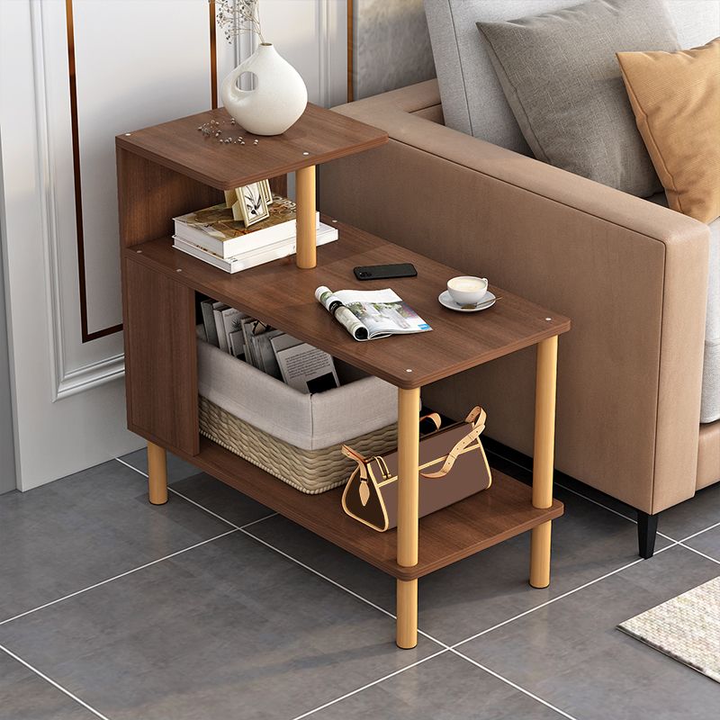 Wood 4 Legs End Table Modern Side End Snack Table with Shelf