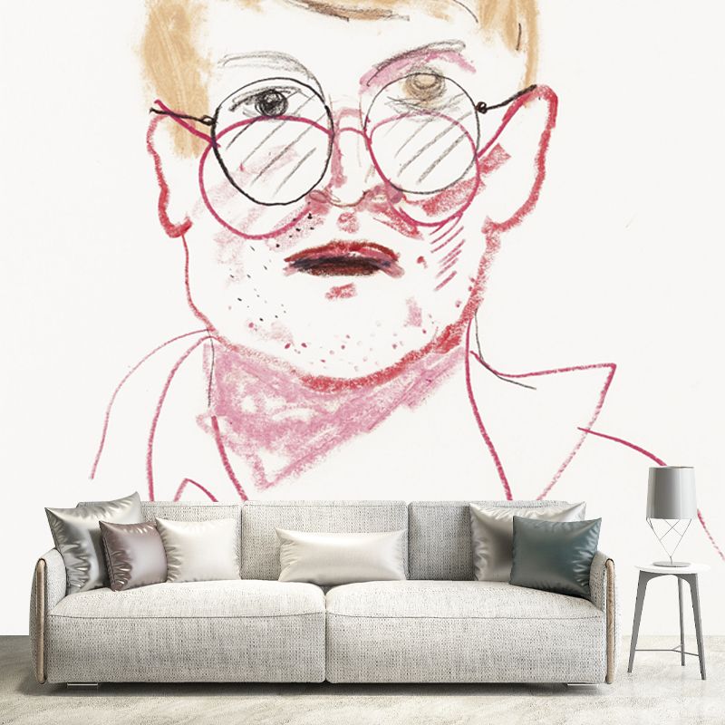 Full Size Man Portrait Murals Yellow-Red Non-Woven Cloth Wall Art, Waterproof, Custom Printed