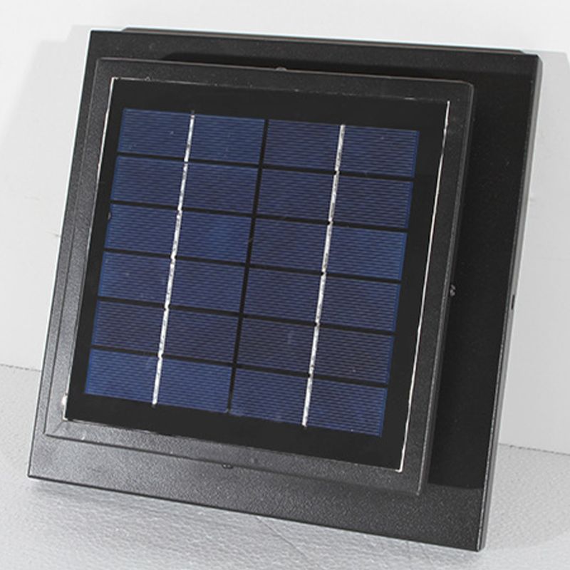 Metal Rectangular Shape Outdoor Lights Modern Style 1-Light Solar Pillar Lamp in Black