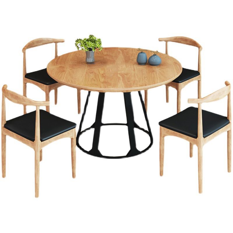 1/3/5 Pieces Modern Dining Set Solid Wood Round Table with Leather Chairs