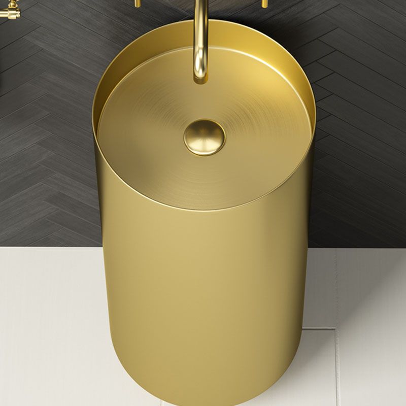 Modern Bathroom Sink Metal Round with Pop-Up Drain Pedestal Sink