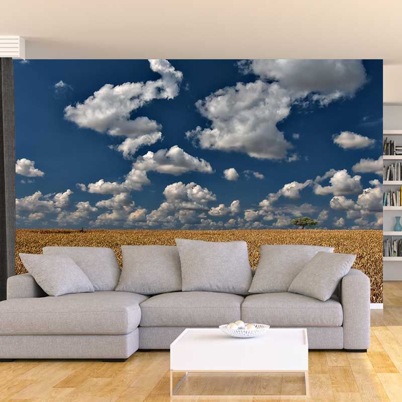 Contemporary Wheat Field Mural Bright Color Stain Resistant Wall Art for Dining Room