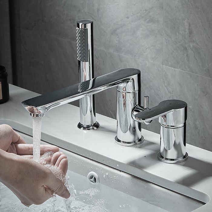 Modern Deck Mounted Freestanding Tub Filler Metal Freestanding Faucet with Handles